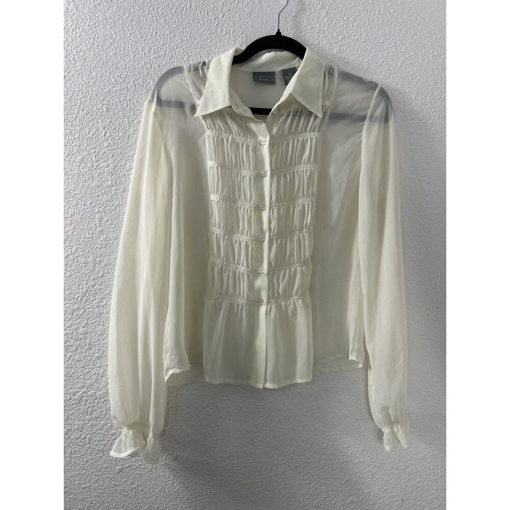 Clifford & Wills Womens Blouse Top Long Sleeve Button Size 10 Smocked Corporate